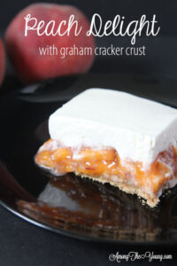 The best fall peach dessert featured by top Utah Lifestyle blog Among the Young: image of full piece of Peach delight PIN