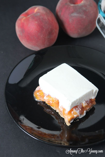 The best fall peach dessert featured by top Utah Lifestyle blog Among the Young: image of Peach delight with two peaches