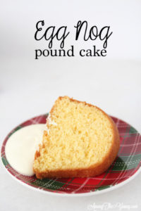 The Best Egg Nog Pound Cake featured by top Utah Foodie blog, Among the Young: image of slice of cake PIN