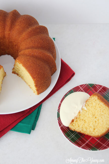 The Best Egg Nog Pound Cake featured by top Utah Foodie blog, Among the Young: image of piece of cake