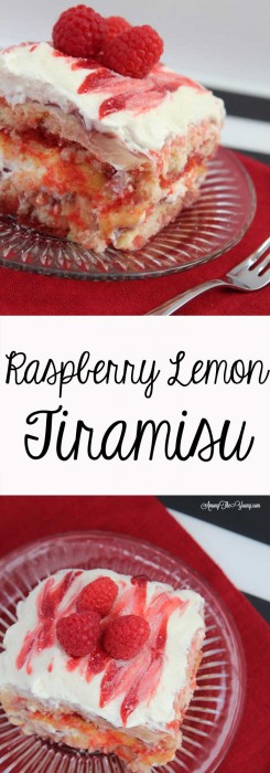 Lemon Raspberry Tiramisu Recipe featured by top US food blog, Among the Young