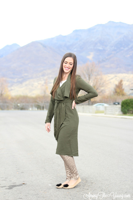 olive green duster jacket