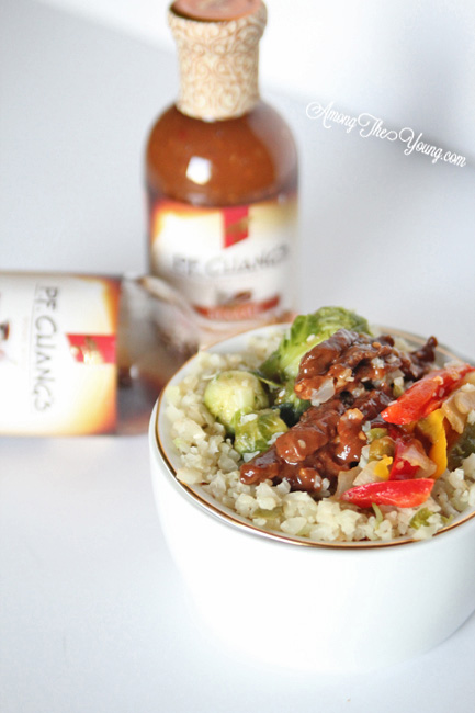 Healthy Mongolian Cauliflower Rice Bowl recipe featured by top US food blog, Among the Young