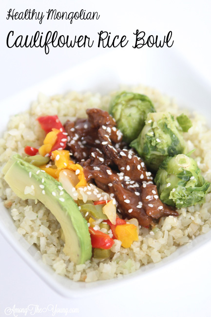 Healthy Mongolian Cauliflower Rice Bowl recipe featured by top US food blog, Among the Young