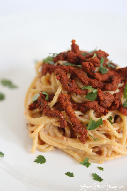 Chipotle Pasta Al Pastor Recipe featured by top US food blog, Among the Young