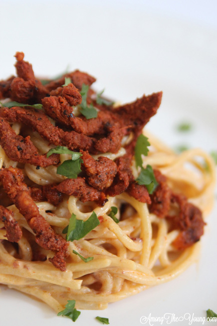 Chipotle Pasta Al Pastor Recipe featured by top US food blog, Among the Young