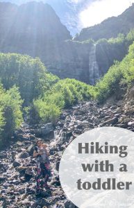 hiking with toddler up a waterfall
