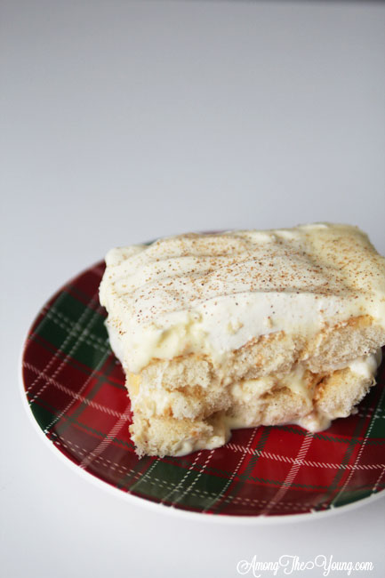 The Best Egg Nog Tiramisu featured by top Utah Foodie blog, Among the Young: image of white tiramisu close up