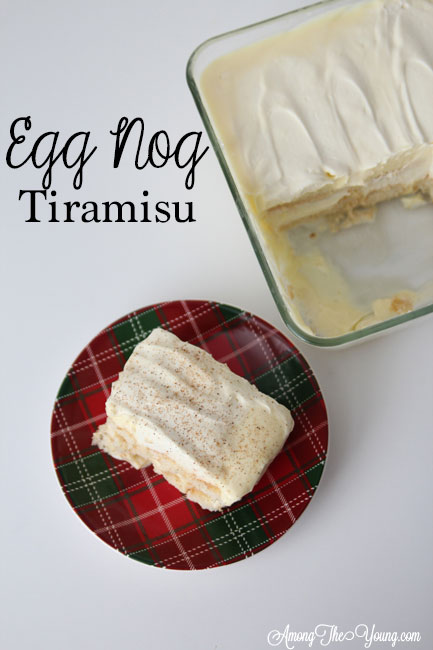 The Best Egg Nog Tiramisu featured by top Utah Foodie blog, Among the Young: image of white backdrop pin from above