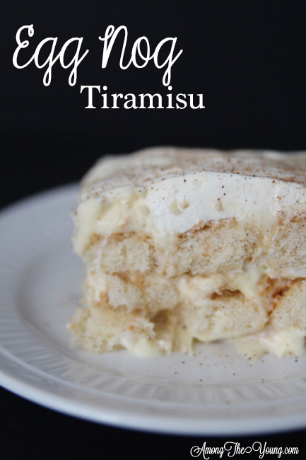 The Best Egg Nog Tiramisu featured by top Utah Foodie blog, Among the Young: image of black backdrop PIN