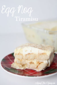 The Best Egg Nog Tiramisu featured by top Utah Foodie blog, Among the Young: image of white backdrop tiramisu