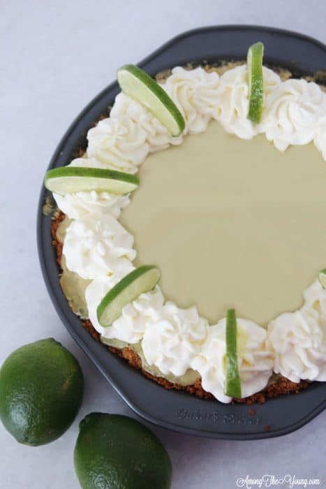 The Best Key Lime Pie featured by top Utah Foodie blog, Among the Young | Summer Dessert Ideas: Easy Key Lime Pie Recipe by popular Utah food blog, Among the Young: image of a Key Lime Pie.