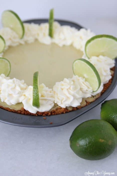 The Best Key Lime Pie featured by top Utah Foodie blog, Among the Young | Summer Dessert Ideas: Easy Key Lime Pie Recipe by popular Utah food blog, Among the Young: image of a Key Lime Pie.