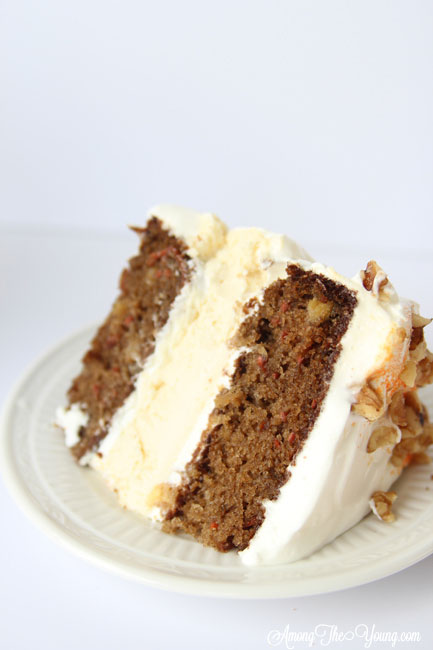 Carrot cheesecake cake featured by top Utah Foodie blog, Among the Young: image of cake close up | The Ultimate Carrot Cake Cheesecake Cake Recipe by popular US food blog, Among the Youngs: image of carrot cake cheesecake. 