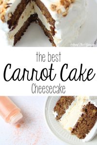 Carrot cake cheesecake cake featured by top Utah Foodie blog, Among the Young: long PIN of cake