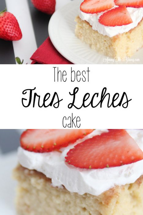 The most delicious tres leches cake featured by top Utah Foodie blog, Among the Young: PIN of tres leches | Easy Tres Leches Recipe by popular Utah lifestyle blog, Among the Young: Pinterest image of Tres Leches cake. 
