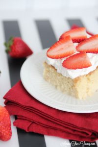 The most delicious tres leches cake featured by top Utah Foodie blog, Among the Young: image of cake and berries