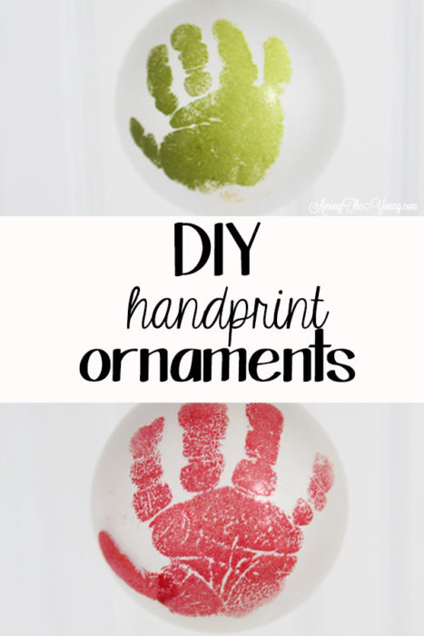 The cutest DIY handprint ornament featured by top Utah craft blog, Among the Young: image of old and young handprint PIN | How to make the cutest DIY handprint ornament by popular Utah life and style blog, Among the Young: image of a DIY handprint ornament.