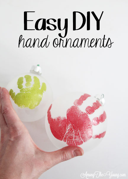 The cutest DIY handprint ornament featured by top Utah craft blog, Among the Young: image of young and old ornament PIN | How to make the cutest DIY handprint ornament by popular Utah life and style blog, Among the Young: image of a DIY handprint ornament.