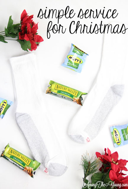 How to give back to the community this Christmas season featured by top Utah lifestyle blog, Among the Young: image of socks PIN |Give Back by popular Utah lifestyle blog, Among the Young: Pinterest image of a socks, granola bars, and fruit snacks. 