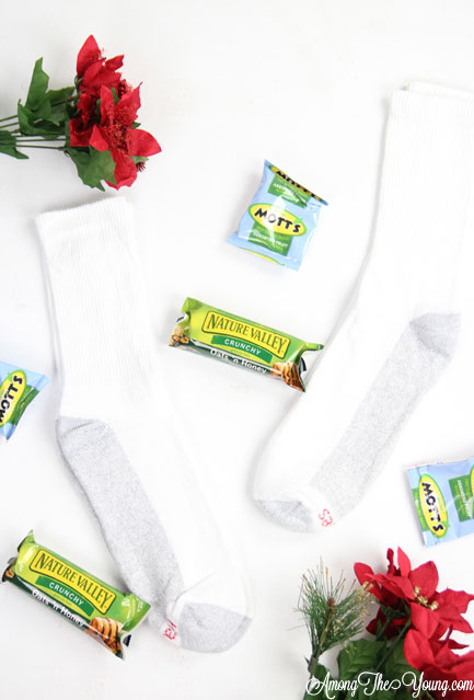 How to give back to the community this Christmas season featured by top Utah lifestyle blog, Among the Young: image of poinsettias and socks |Give Back by popular Utah lifestyle blog, Among the Young: image of a socks, granola bars, and fruit snacks. 