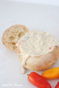 Disneyland clam chowder close up | Disneyland Mint Julep Recipe by popular Utah food blog, Among the Young: image of a Disneyland clam chowder in a bread bowl. 