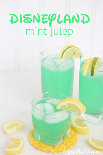 alt="The best Disneyland Mint Julep copycat recipe featured by top Utah Foodie blog, Among the Young: image of Mint Julep PIN | Disneyland Mint Julep Recipe by popular Utah food blog, Among the Young: Pinterest image of a Disneyland mint julep. 