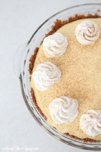 The Best Egg Nog Pie recipe featured by top Utah Foodie blog, Among the Young: image of Egg Nog Pie from above with Nutmeg | Egg Nog Pie by popular Utah lifestyle blog, Among the Young: image of a egg nog pie. 