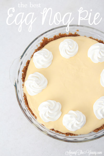 The Best Egg Nog Pie recipe featured by top Utah Foodie blog, Among the Young: image of the best ever Egg Nog Pie Pin | Egg Nog Pie by popular Utah lifestyle blog, Among the Young: image of a egg nog pie. 