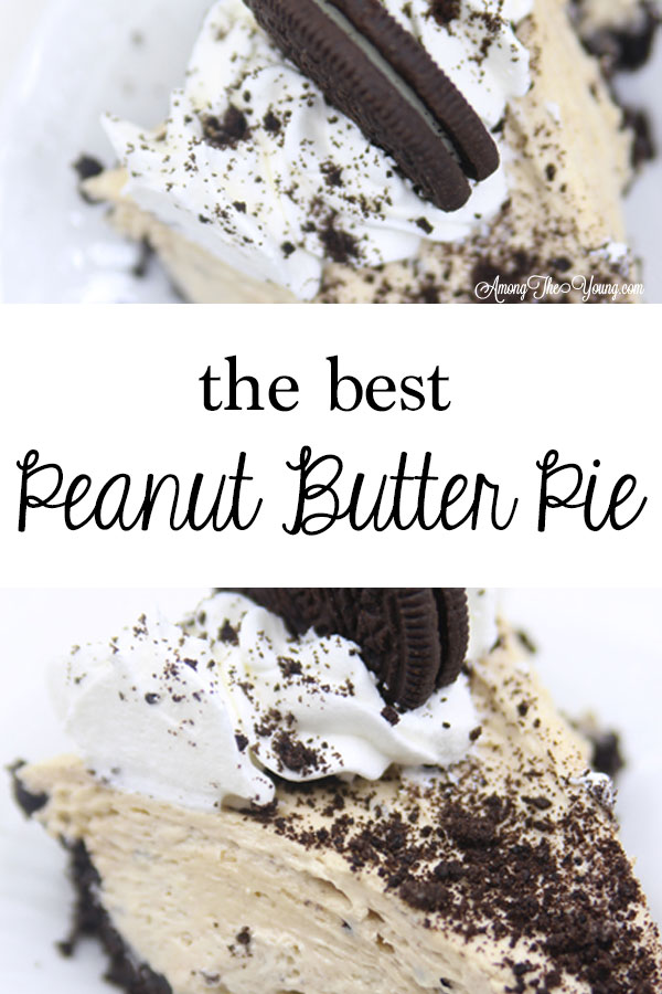 The Best easy Peanut Butter Pie recipe by top Utah Foodie blog, Among the Young: PIN of peanut butter pie | Easy Peanut Butter Pie Recipe by popular Utah food blog, Among the Young: Pinterest image of peanut butter pie. 