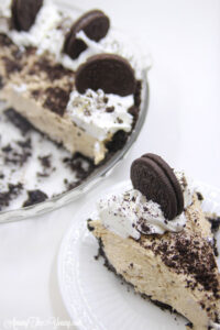 The Best easy Peanut Butter Pie recipe by top Utah Foodie blog, Among the Young: image of peanut butter pie and slice from above