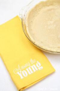 vodka pie crust recipe by top Utah Foodie Among the Young: image of pie and Among the Young yellow napkin
