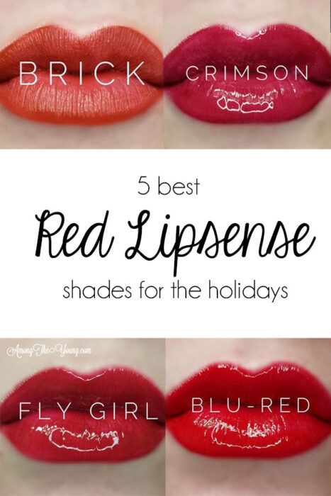 Red Lipsense : image of Best Reds for the Holidays | Red Lipsense by popular Utah lifestyle blog, Among the Young: Pinterest image of red Lipsense colors. 