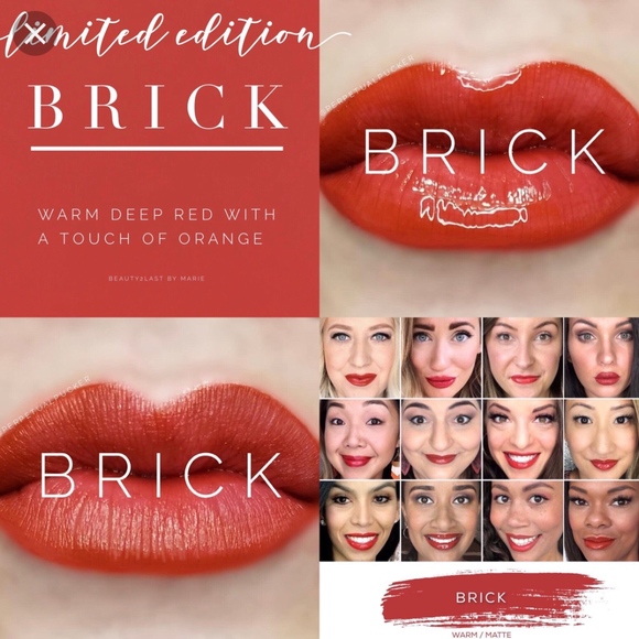 Red Lipsense : image of Brick Red |Red Lipsense by popular Utah lifestyle blog, Among the Young: collage image of Lipsense Brick and women wearing Lipsense Brick. 