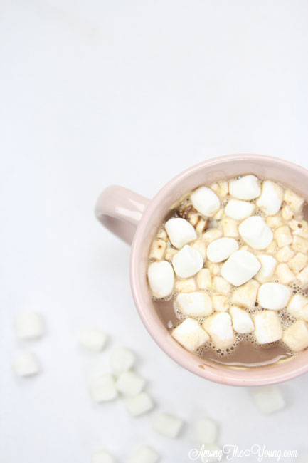 Hot chocolate recipe by top Utah Foodie Among the Young: image of cocoa from above |Hot Chocolate Recipe by popular Utah lifestyle blog, Among the Young: image of a mug of hot chocolate. 