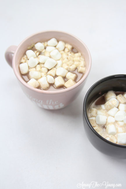 Hot chocolate recipe by top Utah Foodie Among the Young: image of two hot chocolate mugs |Hot Chocolate Recipe by popular Utah lifestyle blog, Among the Young: image of two mugs of hot chocolate. 