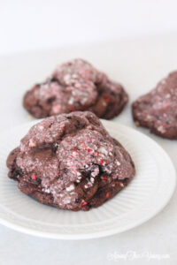 The dark chocolate peppermint cookies recipe featured by top Utah Foodie Among the Young: image of close up cookie