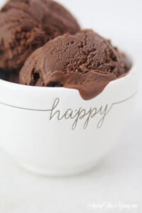 The Best Chocolate ice cream featured by top Utah Foodie blog Among the Young: image of HAPPY bowl