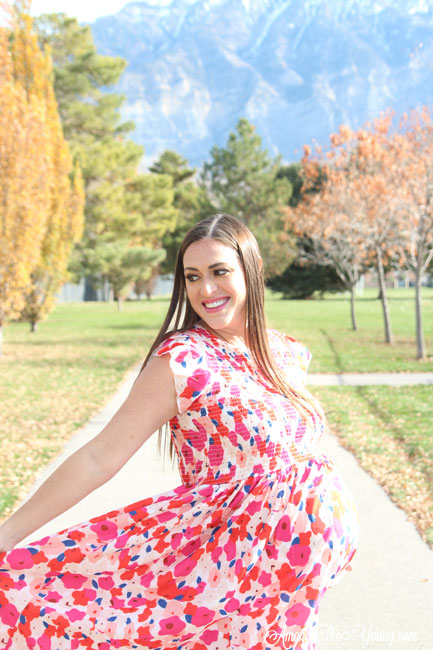 The best Non-Maternity dresses featured by top Utah fashion blog Among the Young: image of Clad and Cloth Van Gogh dress