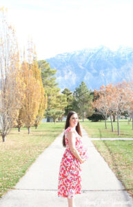 The best Non-Maternity dresses featured by top Utah fashion blog Among the Young: image of Clad and Cloth Van Gogh dress with a baby bump