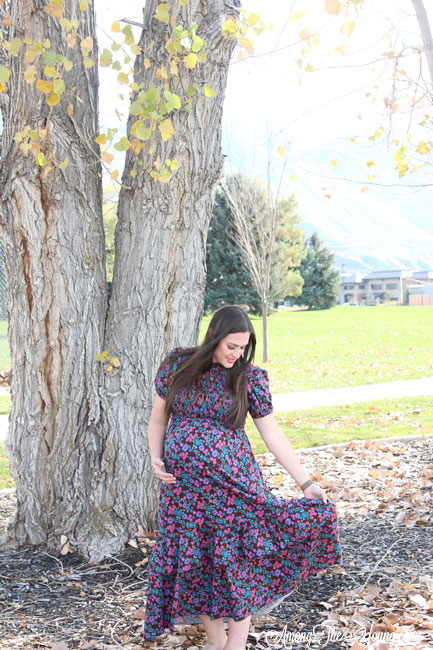 The best Non-Maternity dresses featured by top Utah fashion blog Among the Young: image of Clad and Cloth floral maxi dress