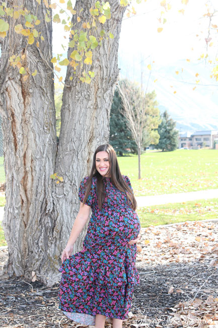 The best Non-Maternity dresses featured by top Utah fashion blog Among the Young: image of Clad and Cloth floral maxi dress