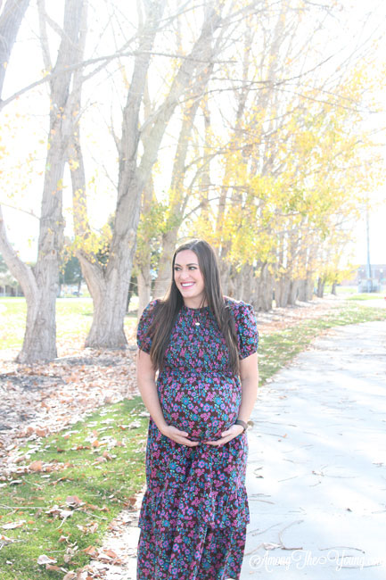 The best Non-Maternity dresses featured by top Utah fashion blog Among the Young: image of Clad and Cloth floral maxi dress