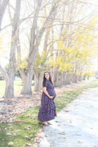 The best Non-Maternity dresses featured by top Utah fashion blog Among the Young: image of far away brown floral dress